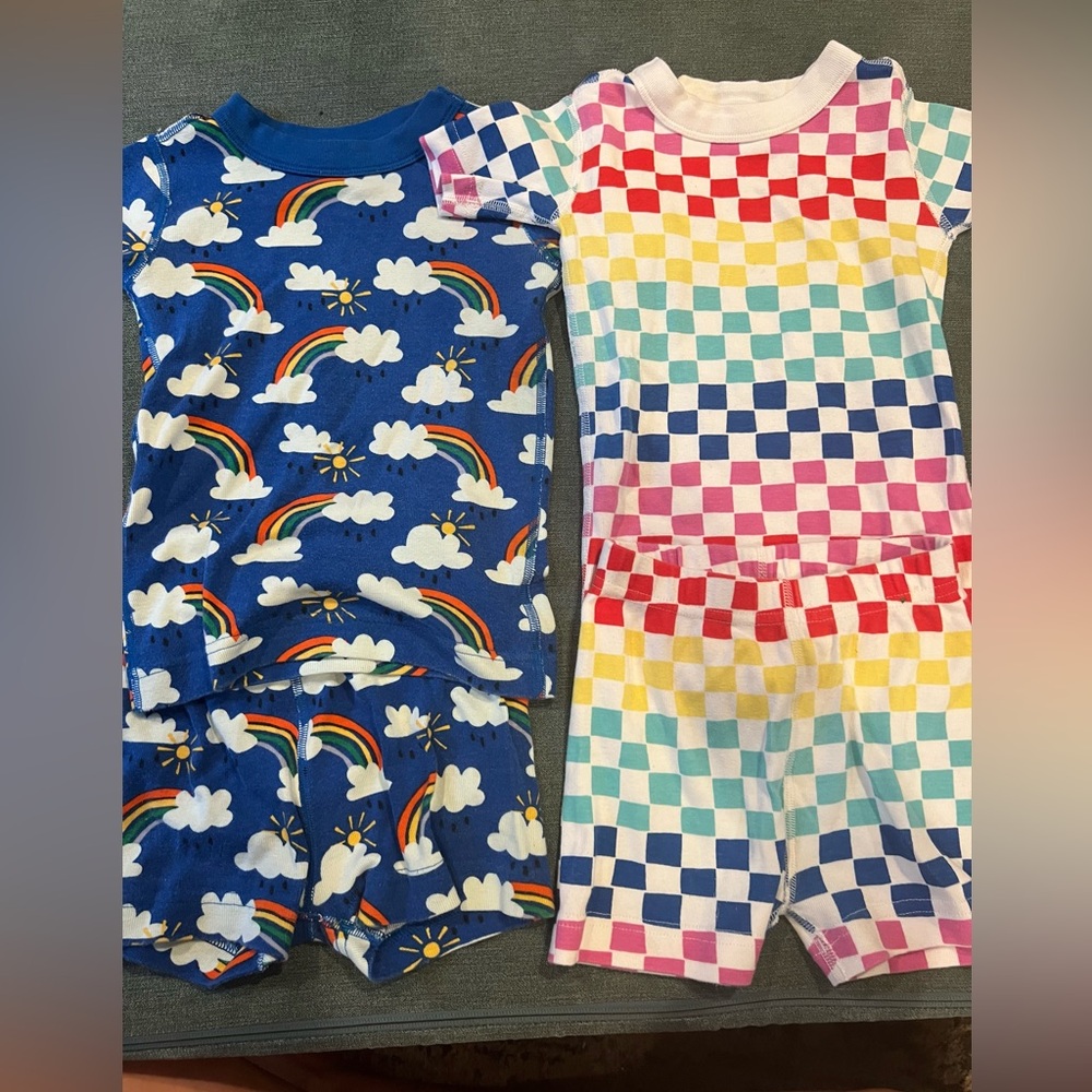 Hanna Andersson Blue Rainbow and Multicolor Check Pajama Set